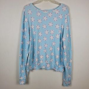 Wildfox Stars and Hearts Jumper Long Sleeve Oversized Beachy Soft Blue Sz L